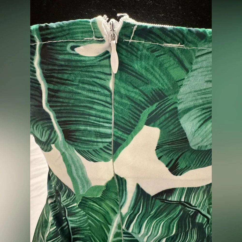 Green&White Palm Print Tie Waist - Picture 7 of 9